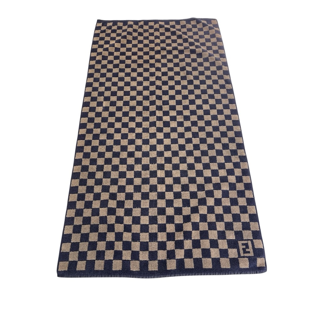 Authentic Fendi Zucca Checkered Double FF Logo Brown Black Bath Beach Towel